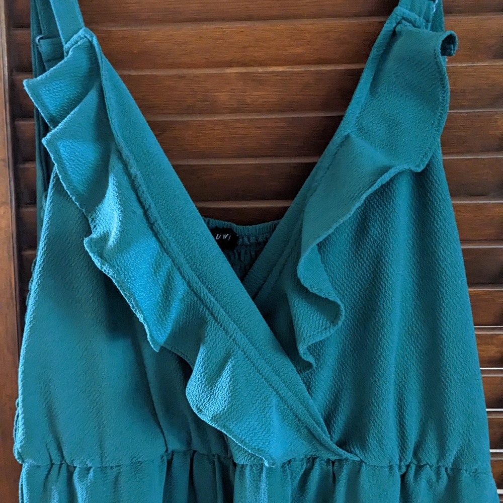 As U Wish Teal Ruffled Jumpsuit